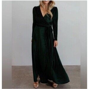 Baltic Born Jada Ribbed Velvet Maxi Dress Emerald Green XS Holiday Elegant Party